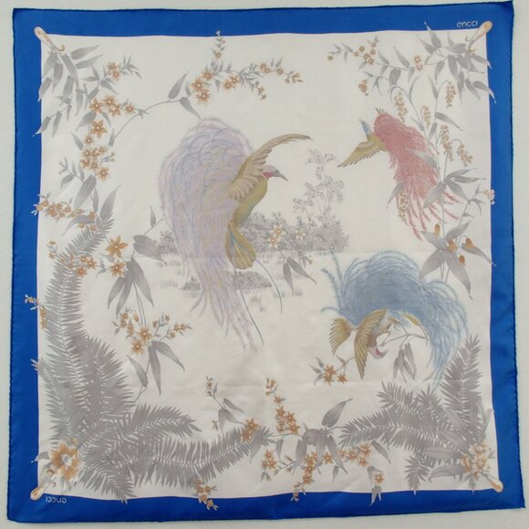 Authentic GUCCI Bird pattern scarf silk [Used] - Picture 2 of 6